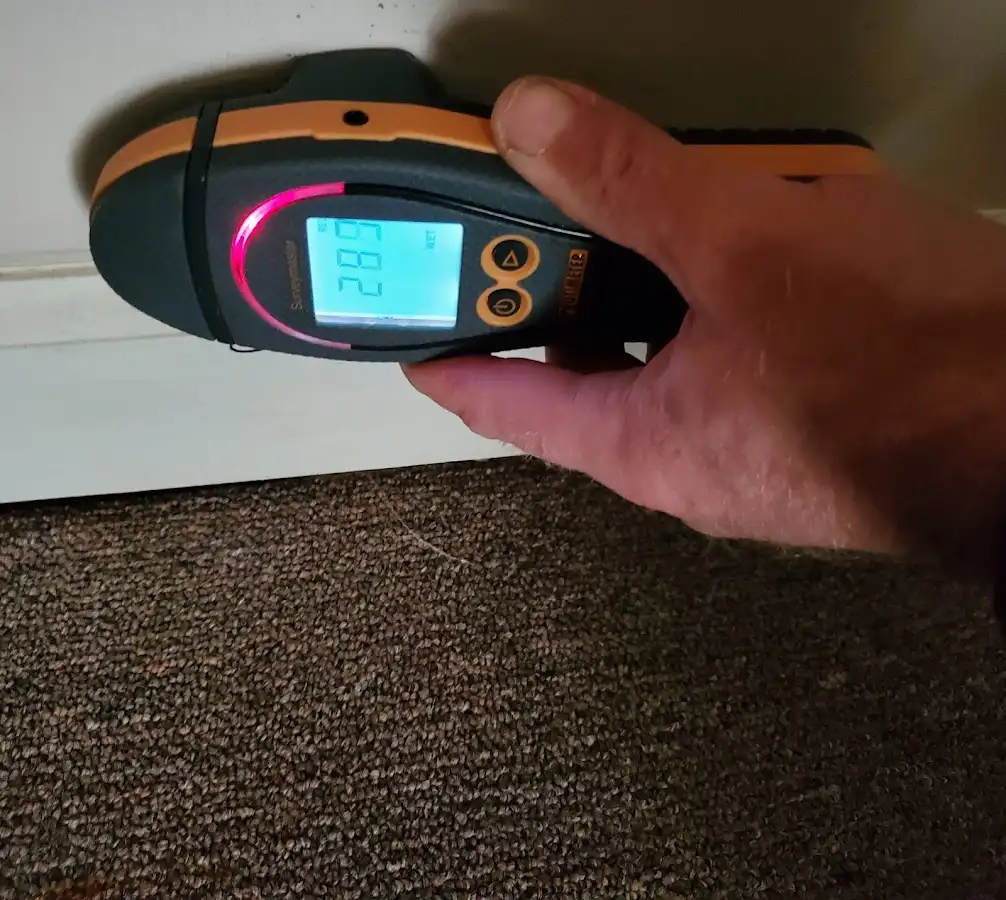 Moisture detection at baseboard during Storm Damage Restoration in Eden